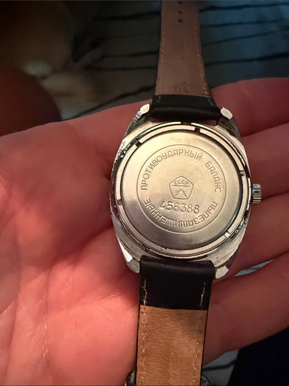 Russian Manual Wind Green Dial Leather Strap Watch - Running!